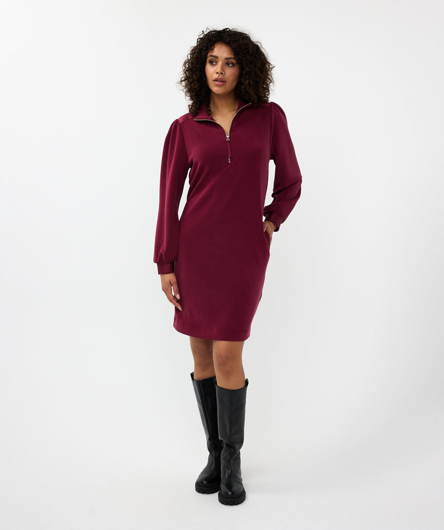 ESQUALO Red Wine Half Zip Modal Dress