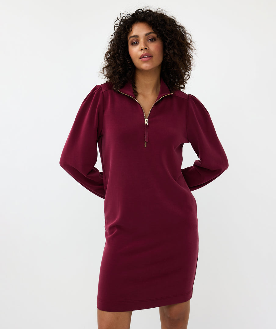 ESQUALO Red Wine Half Zip Modal Dress