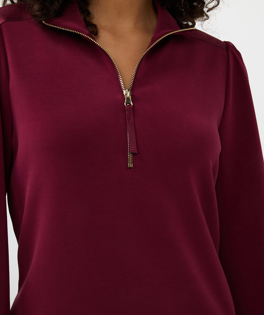 ESQUALO Red Wine Half Zip Modal Dress