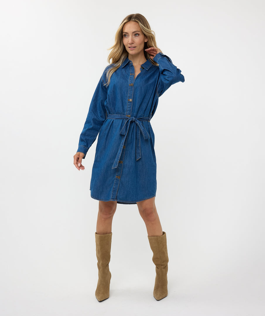 ESQUALO Belted Denim Jean Dress