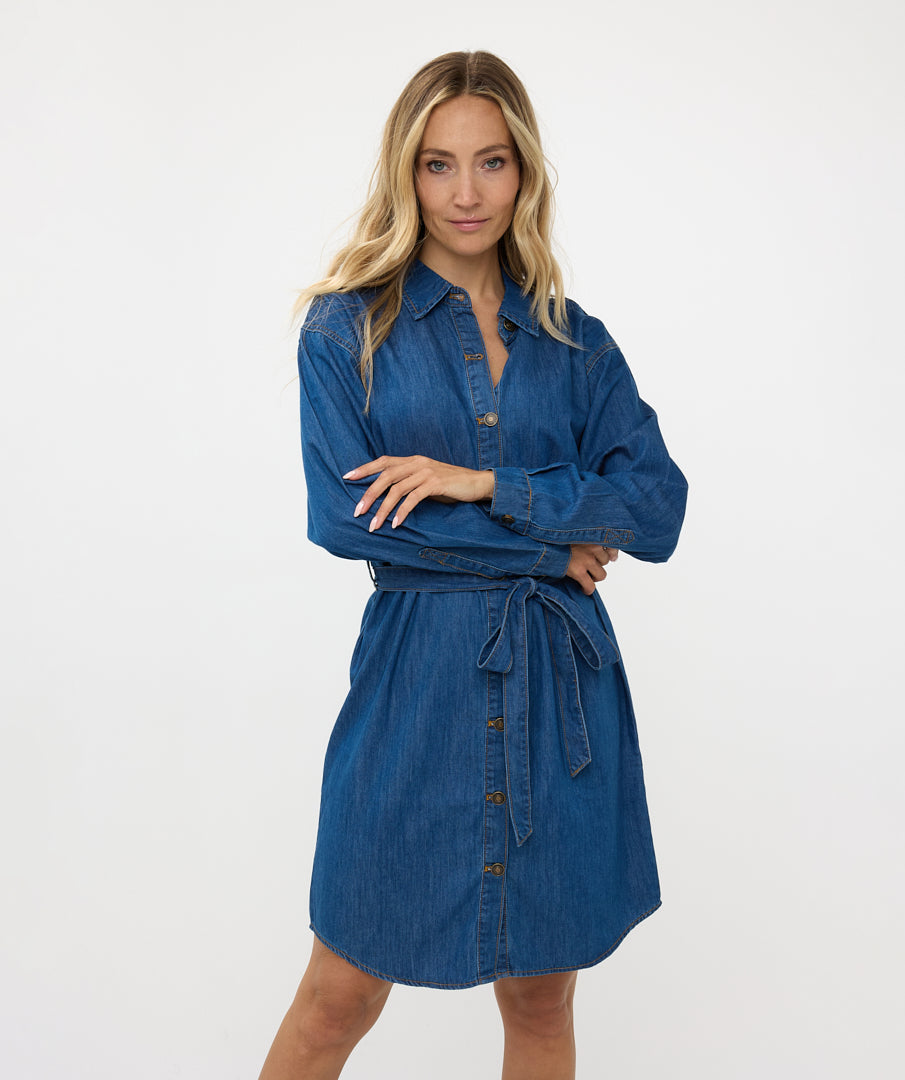 ESQUALO Belted Denim Jean Dress