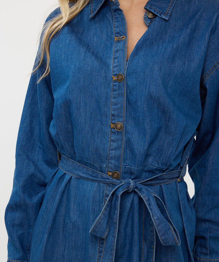 ESQUALO Belted Denim Jean Dress