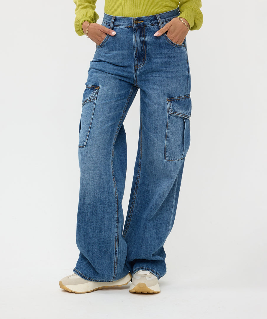 ESQUALO Wide Leg Cargo Denim Jeans