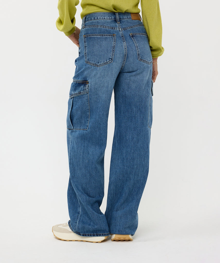 ESQUALO Wide Leg Cargo Denim Jeans