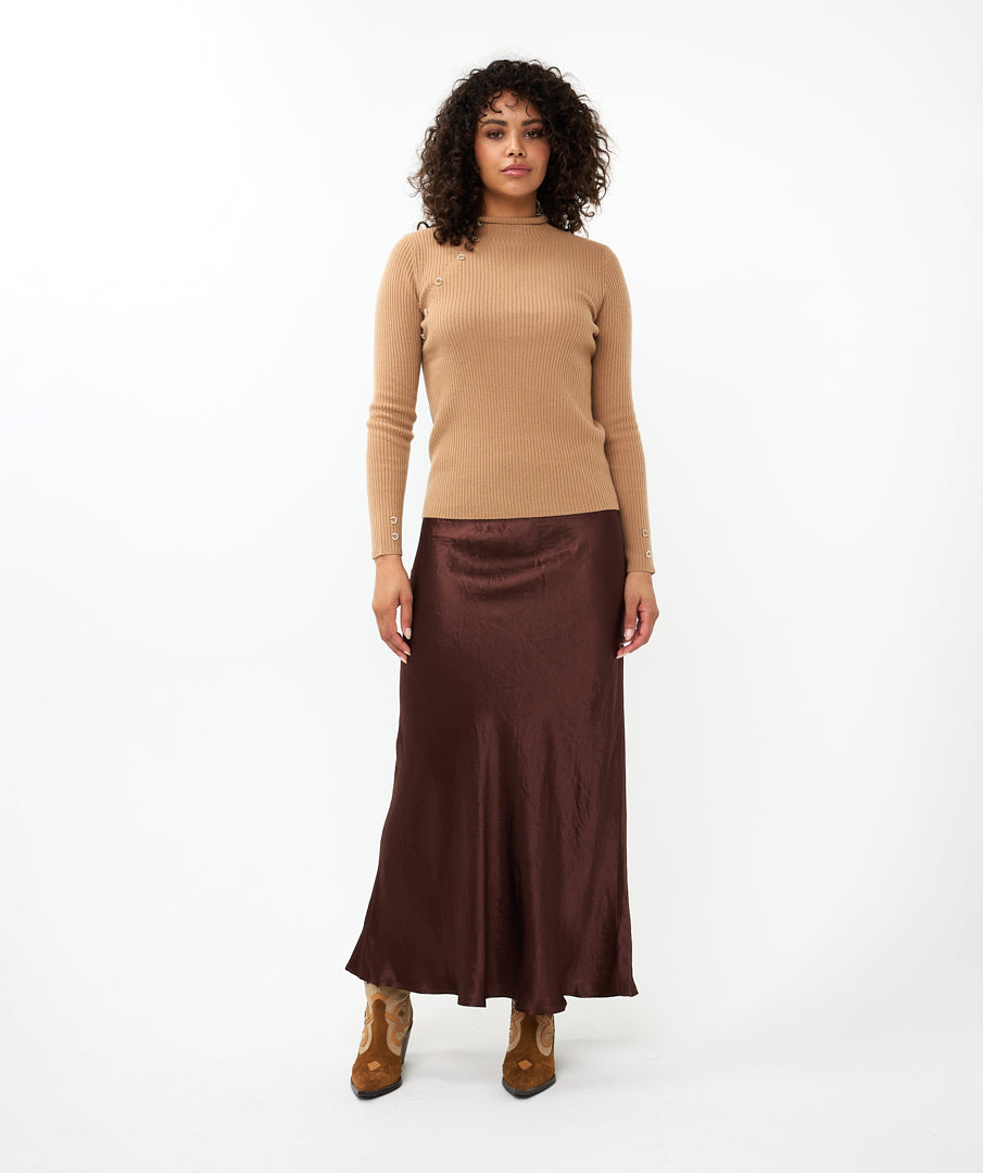 ESQUALO Chocolate Brown Long Satin Skirt