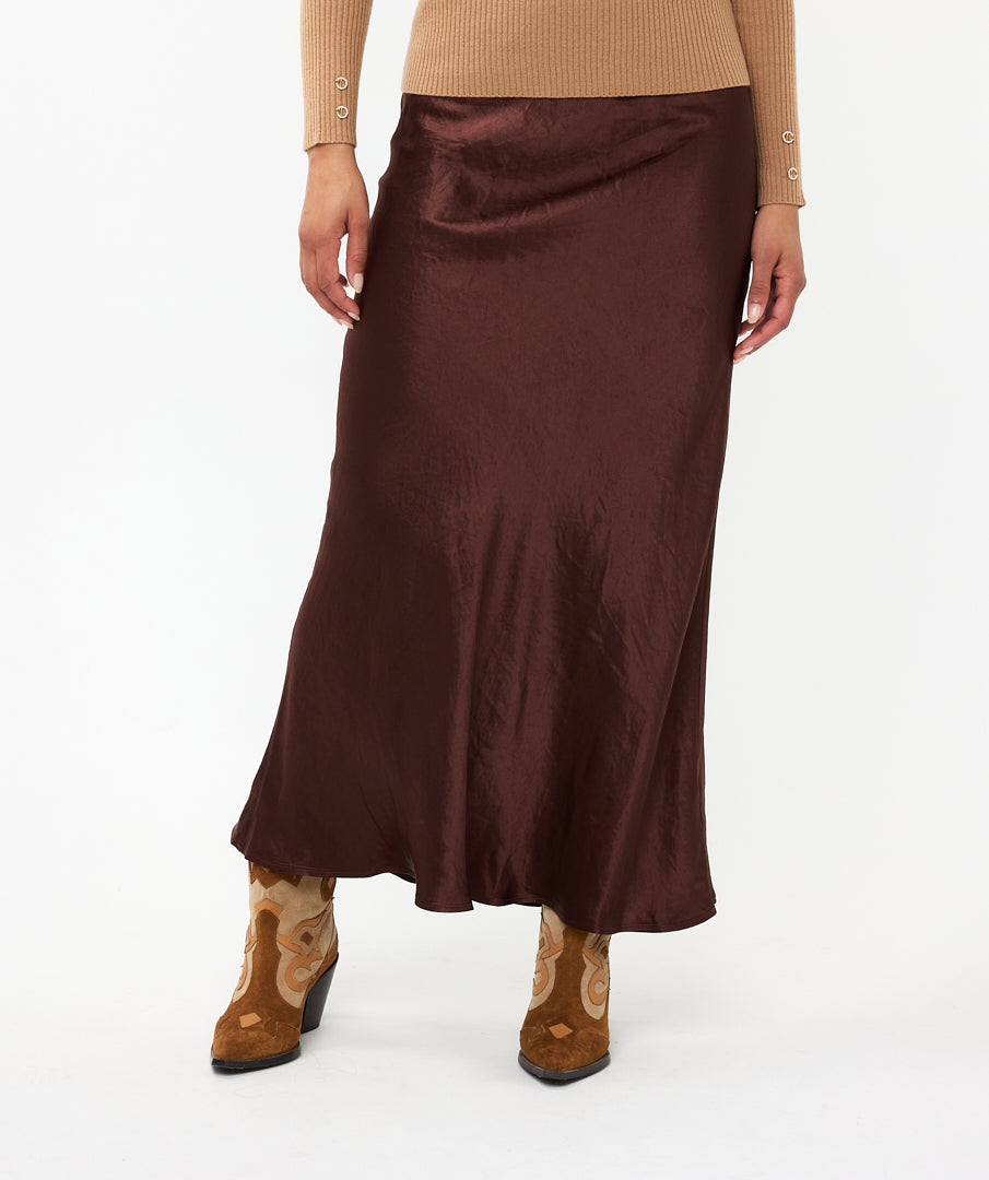 ESQUALO Chocolate Brown Long Satin Skirt