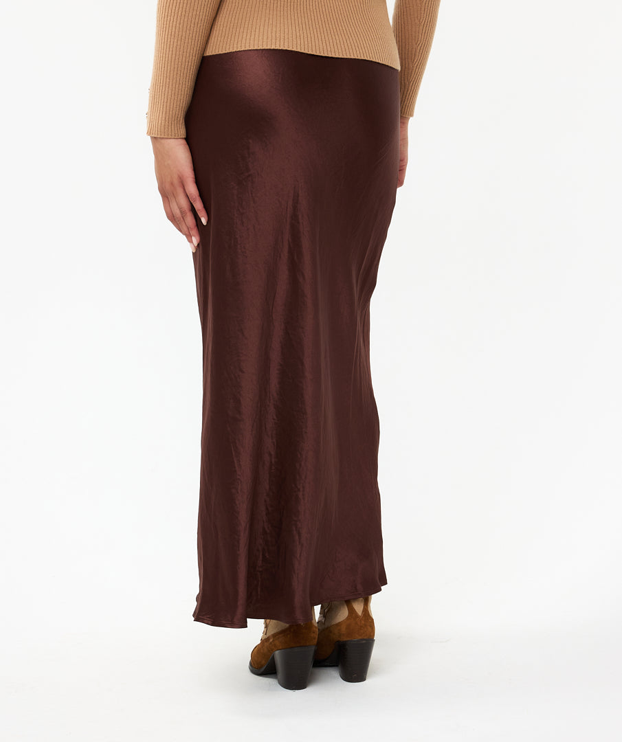 ESQUALO Chocolate Brown Long Satin Skirt