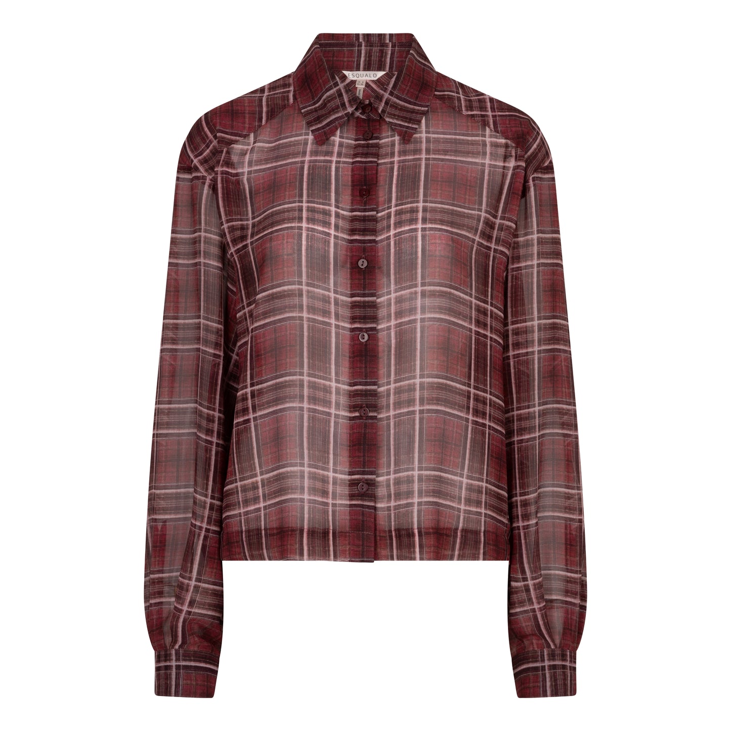 ESQUALO LENNY Merlot Chiffon Plaid Button-Up Blouse
