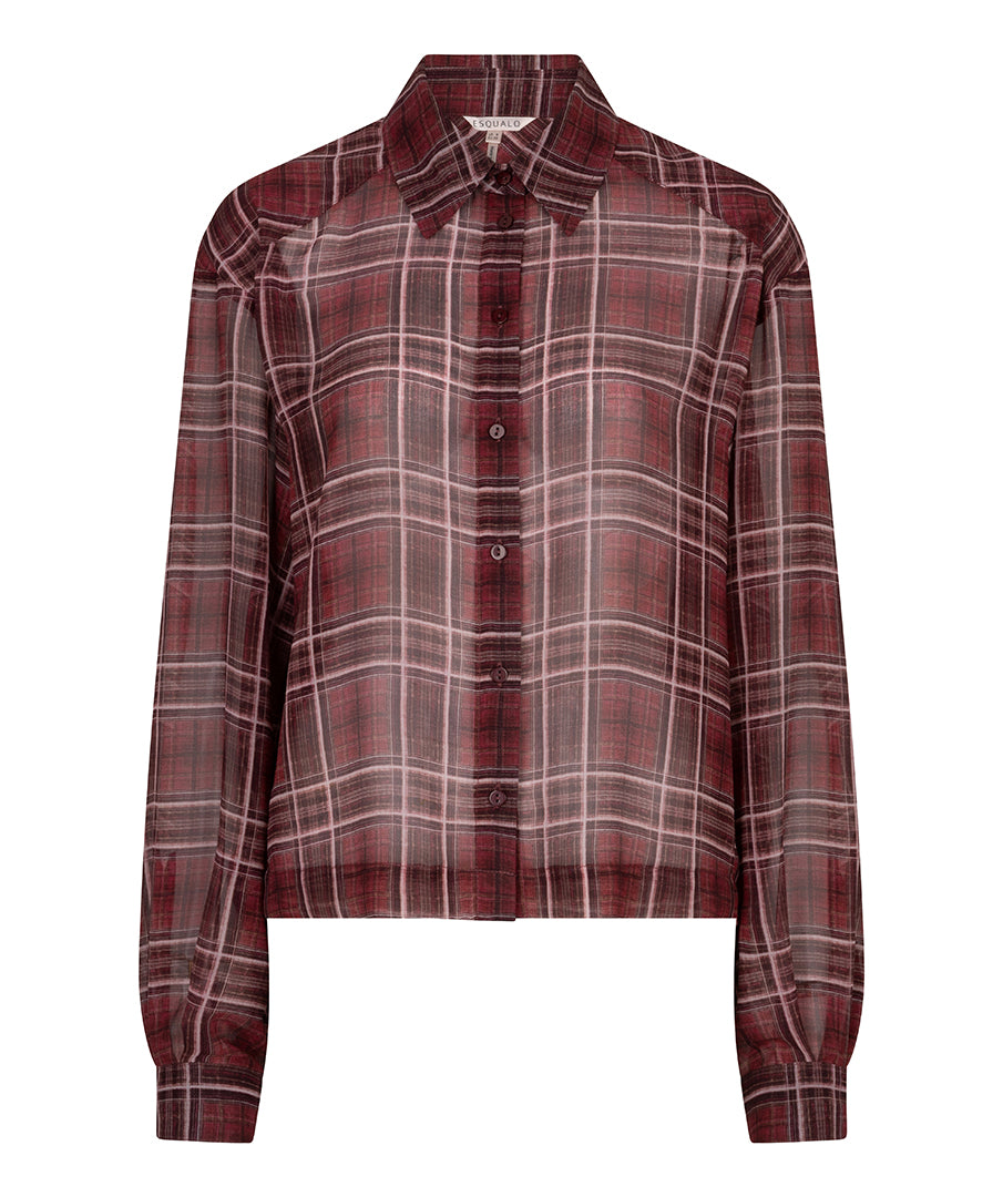 ESQUALO LENNY Merlot Chiffon Plaid Button-Up Blouse