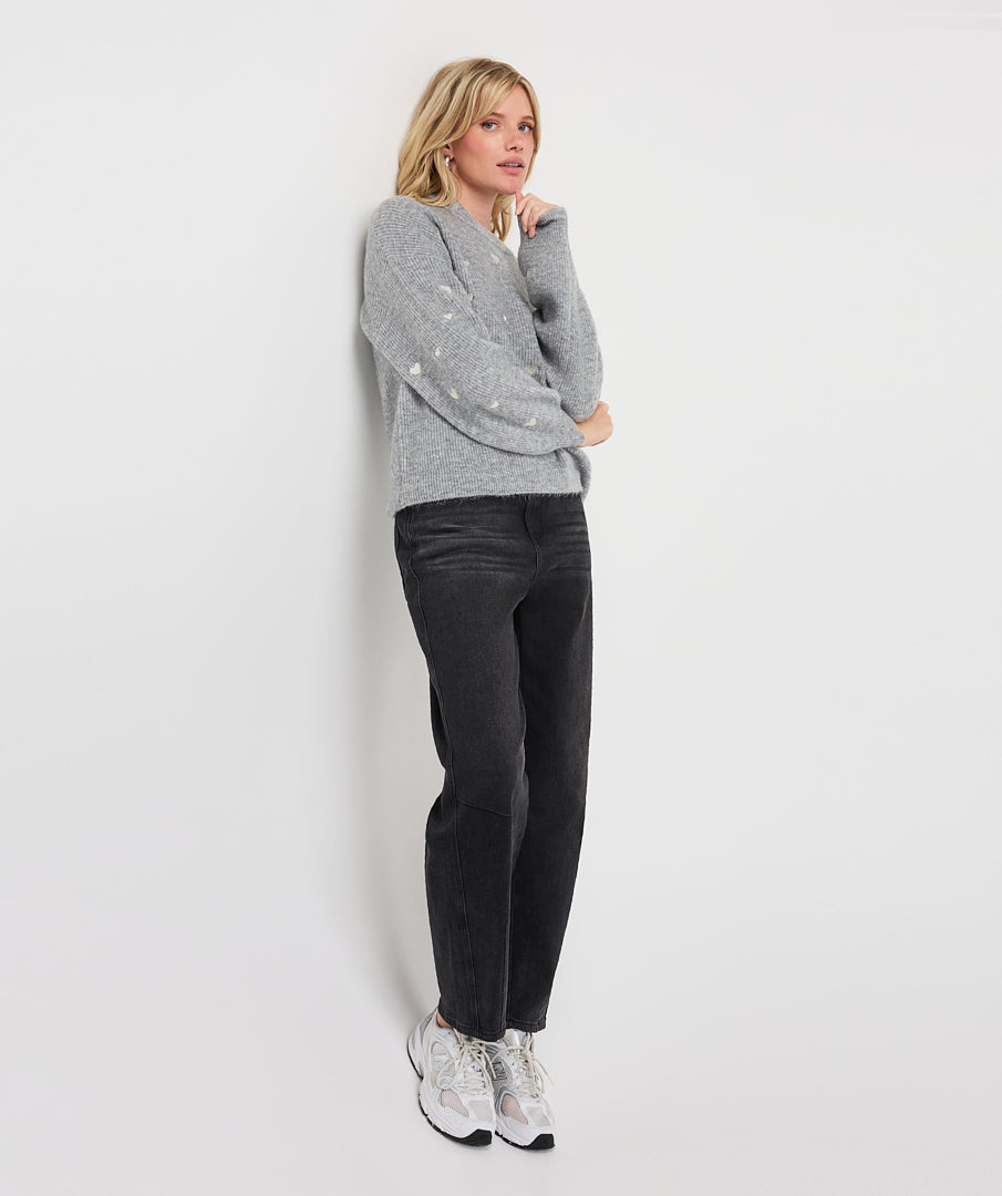 ESQUALO BILLIE Grey Heart Knit Pullover Sweater