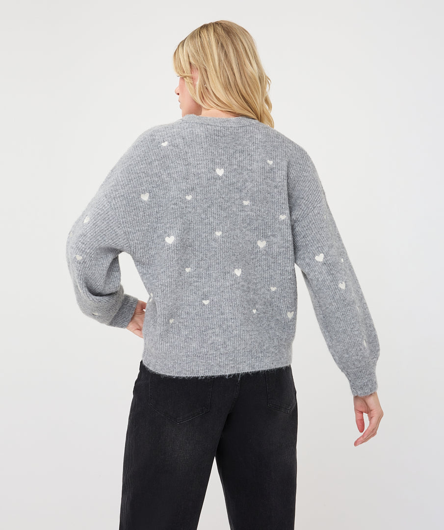 ESQUALO BILLIE Grey Heart Knit Pullover Sweater