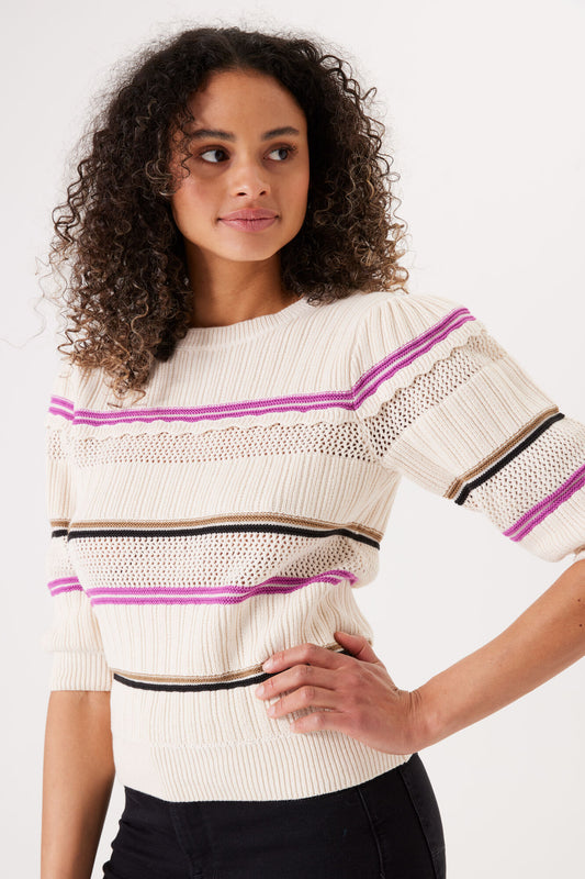 GARCIA Cream Multicolor Striped Knit Top