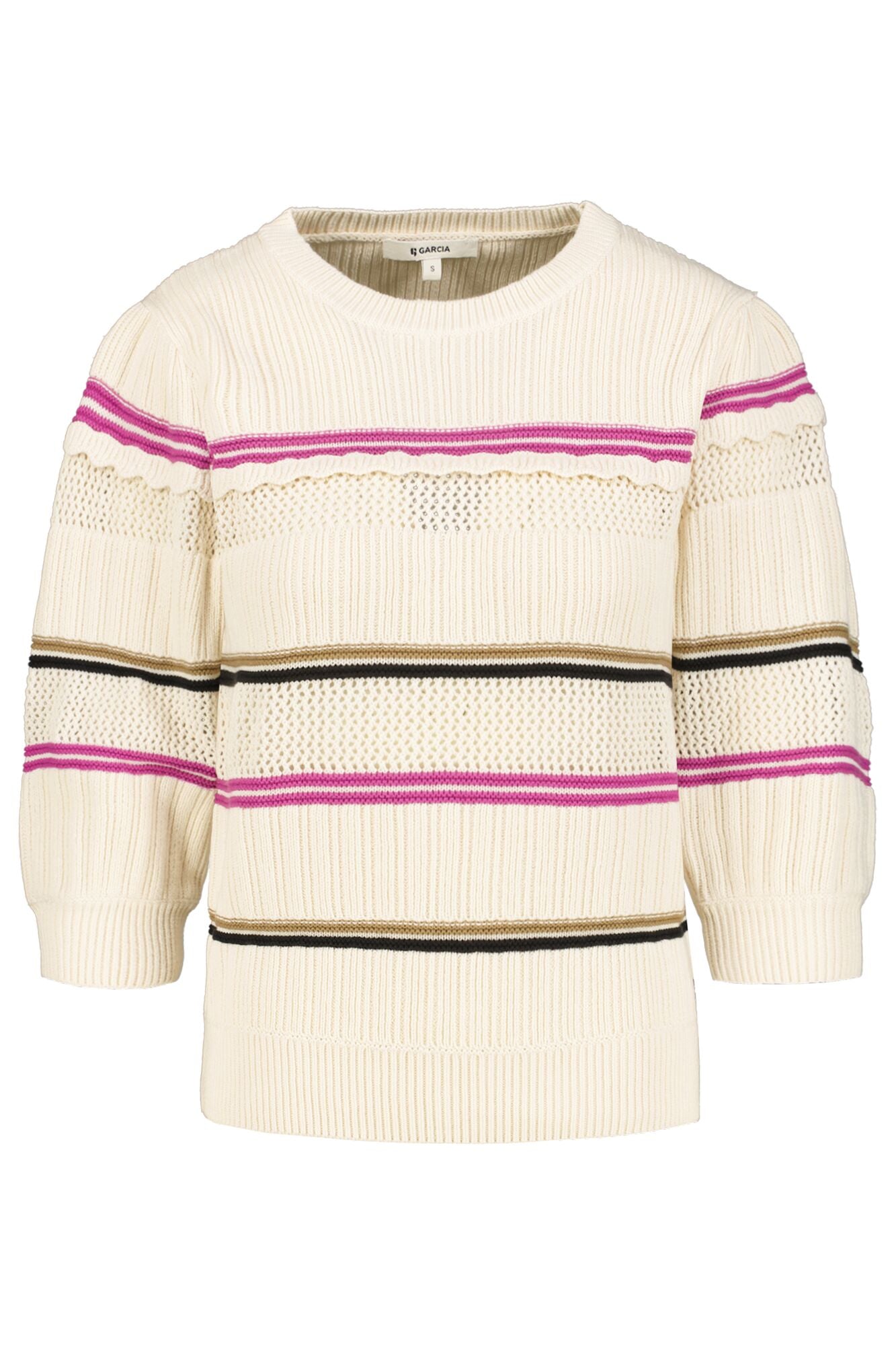 GARCIA Cream Multicolor Striped Knit Top