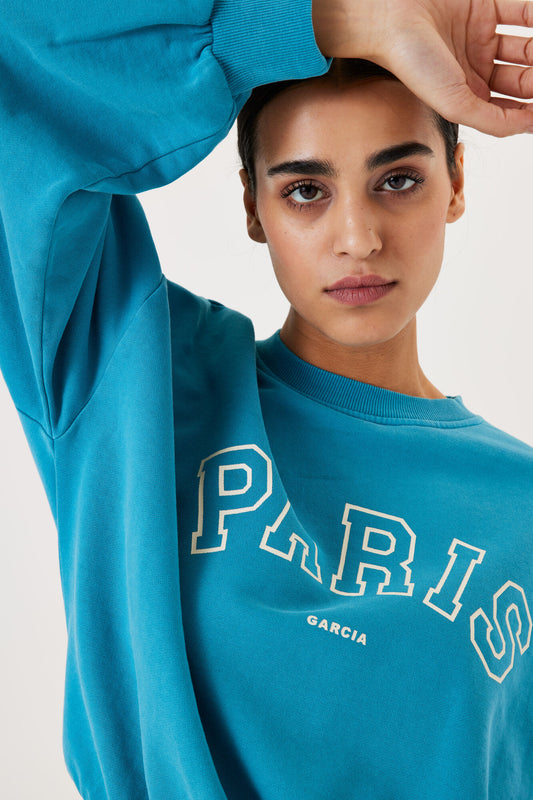 GARCIA PARIS Sapphire Varsity Crewneck Sweater
