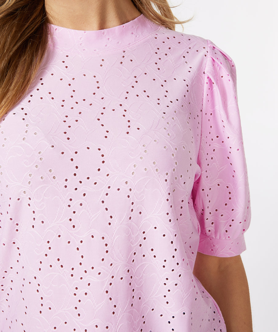ESQUALO Lilac English Embroidery Shortsleeve Top