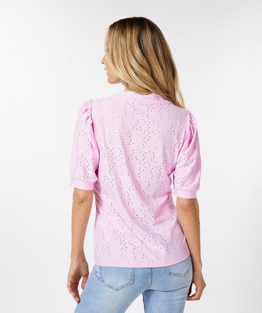 ESQUALO Lilac English Embroidery Shortsleeve Top