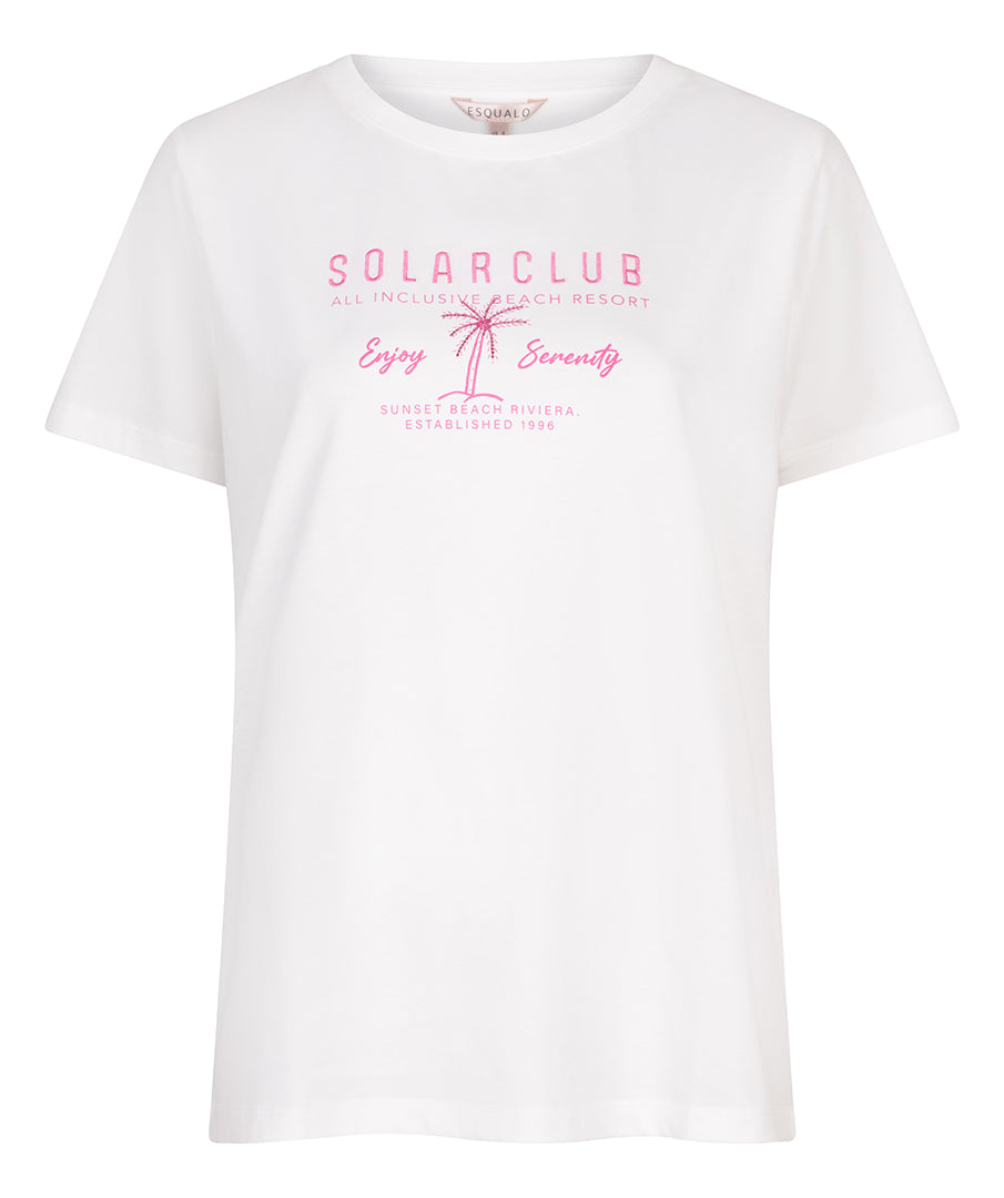 ESQUALO Solar Club White & Pink Graphic T Shirt