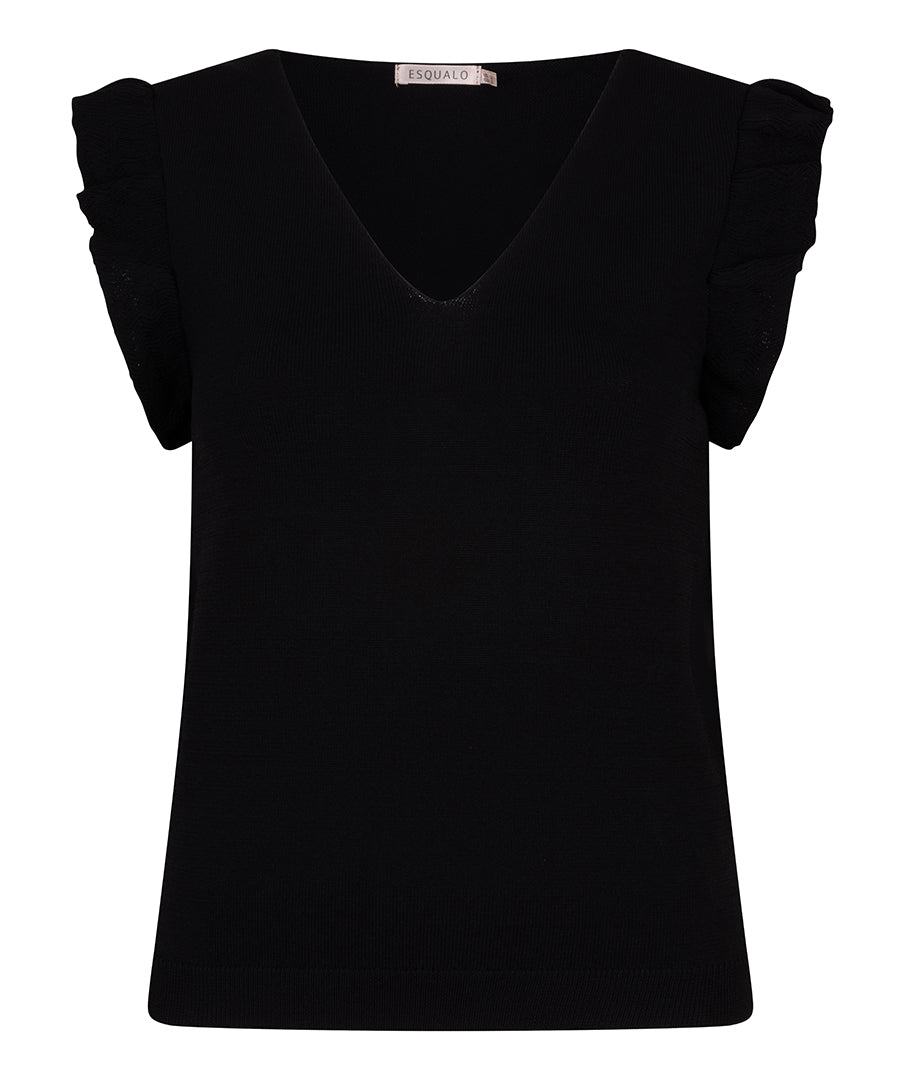 ESQUALO Ella Black Ruffle Knit Cami