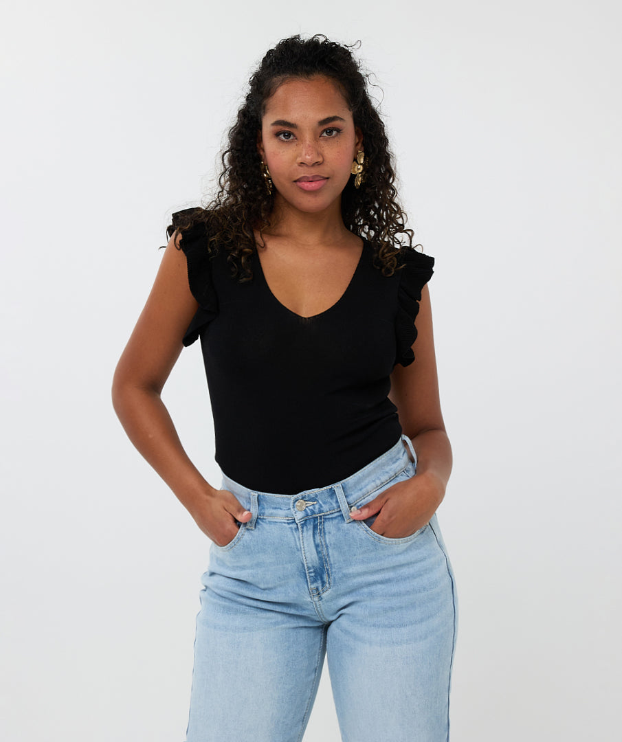 ESQUALO Ella Black Ruffle Knit Cami