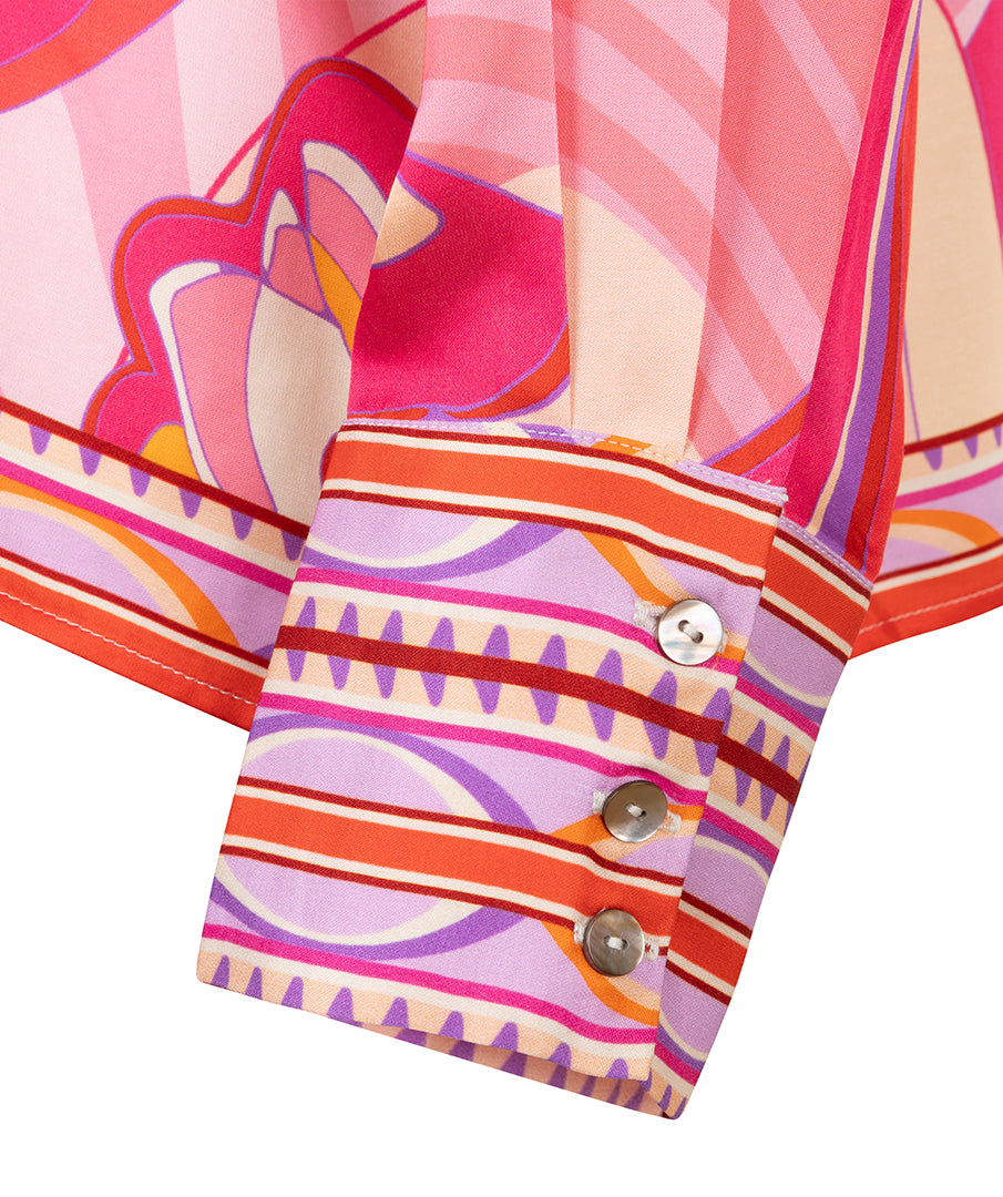ESQUALO Solara Colorful Print Satin Blouse