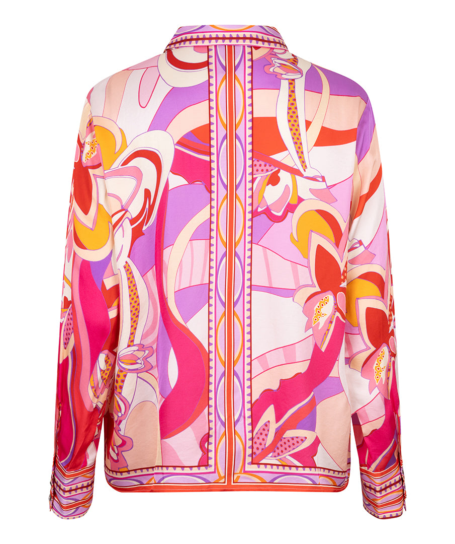 ESQUALO Solara Colorful Print Satin Blouse