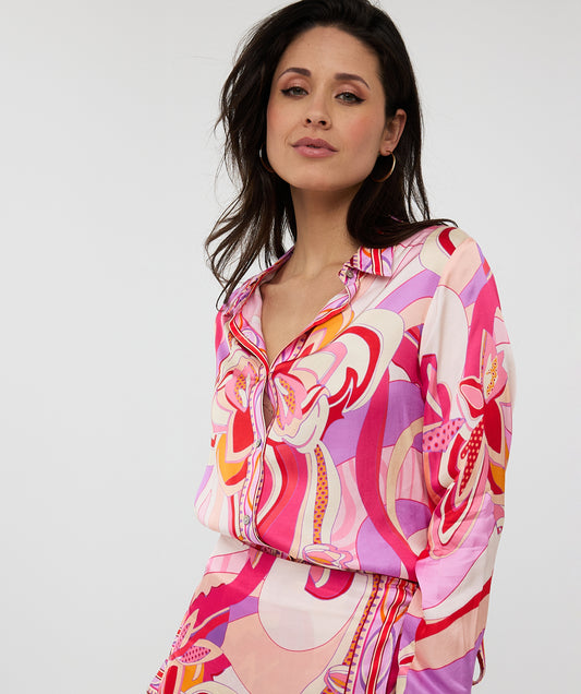 ESQUALO Solara Colorful Print Satin Blouse