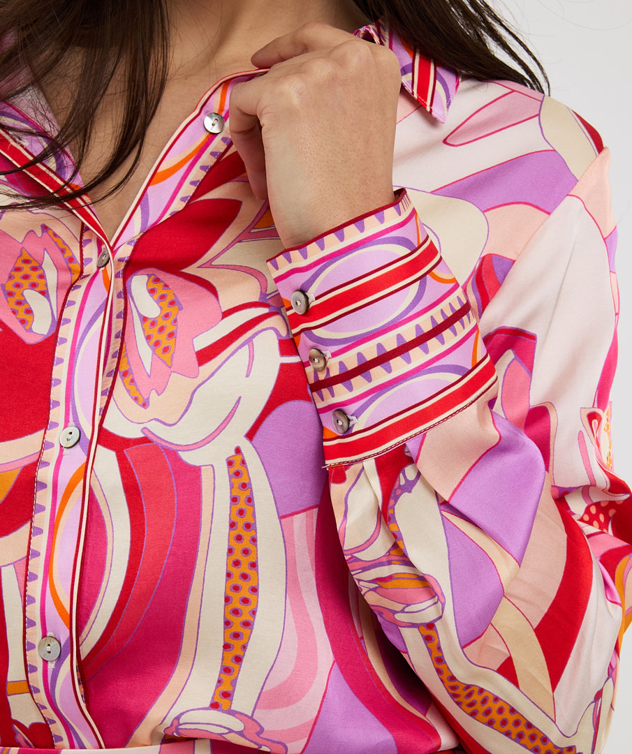 ESQUALO Solara Colorful Print Satin Blouse