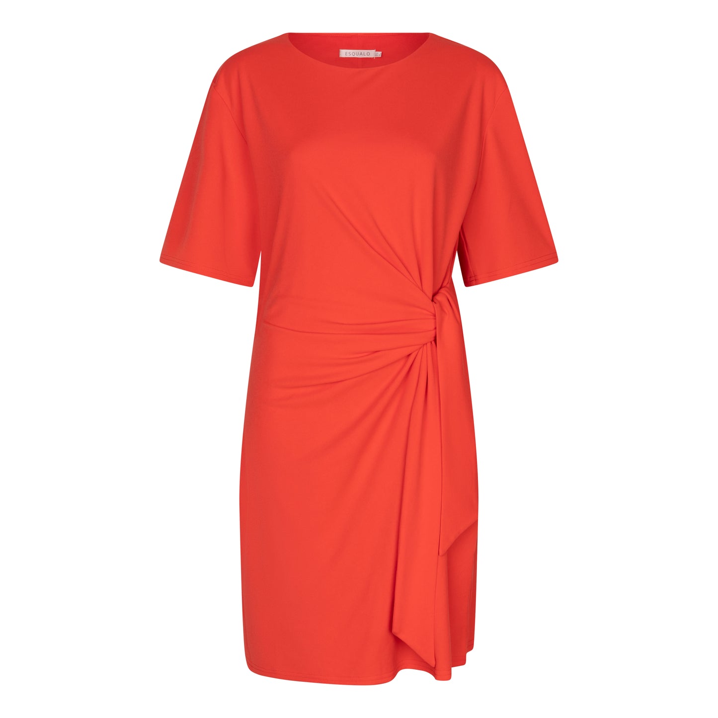 ESQUALO EMILY Draped Red Dress – Knot Detail Short Sleeve Dress