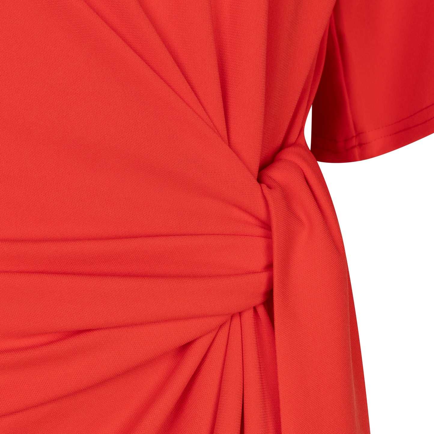 ESQUALO EMILY Draped Red Dress – Knot Detail Short Sleeve Dress