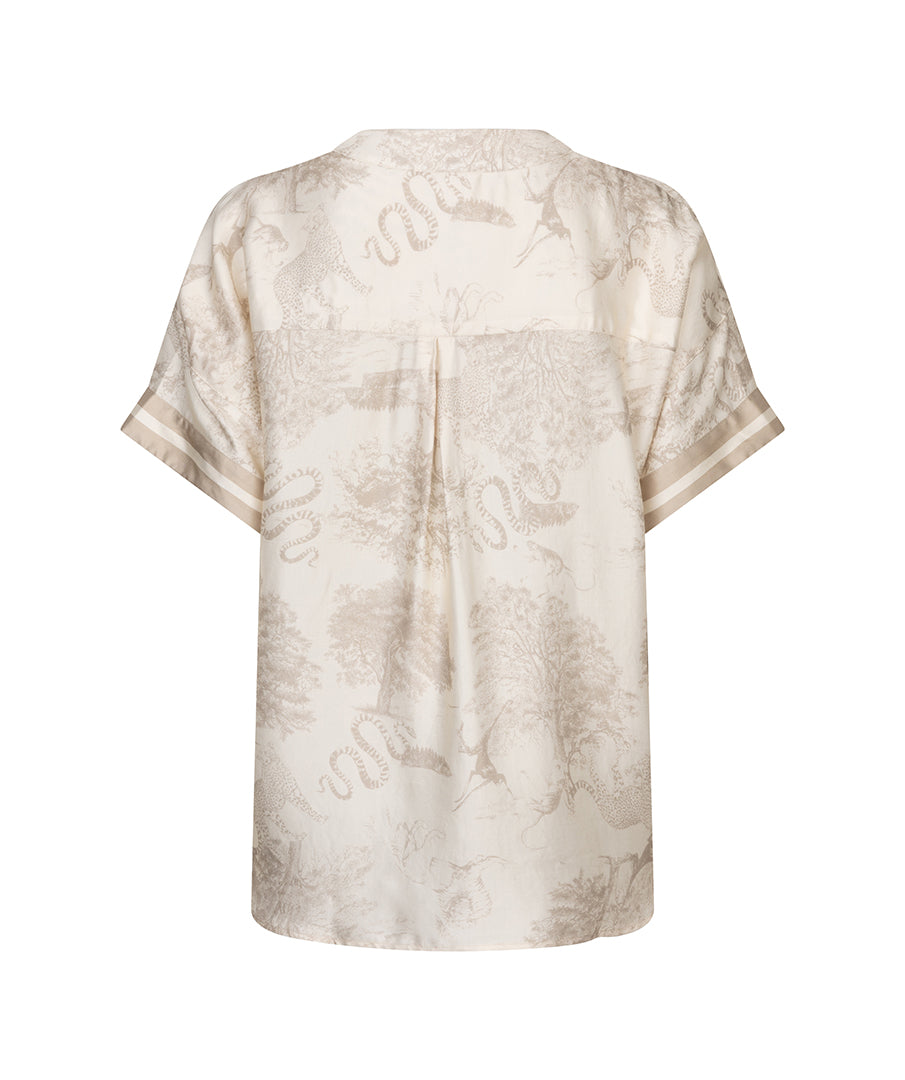 ESQUALO EDEN Safari Satin Blouse – Silky Soft Neutral Luxury Print Top