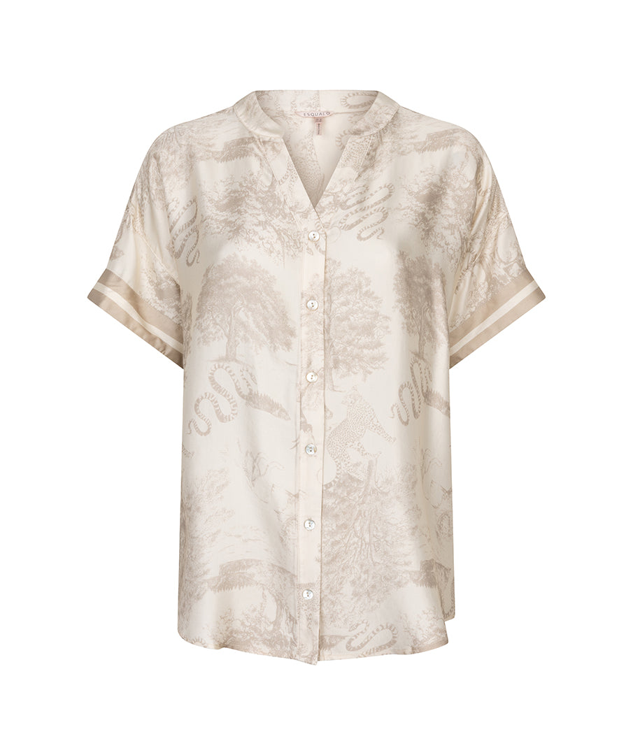 ESQUALO EDEN Safari Satin Blouse – Silky Soft Neutral Luxury Print Top