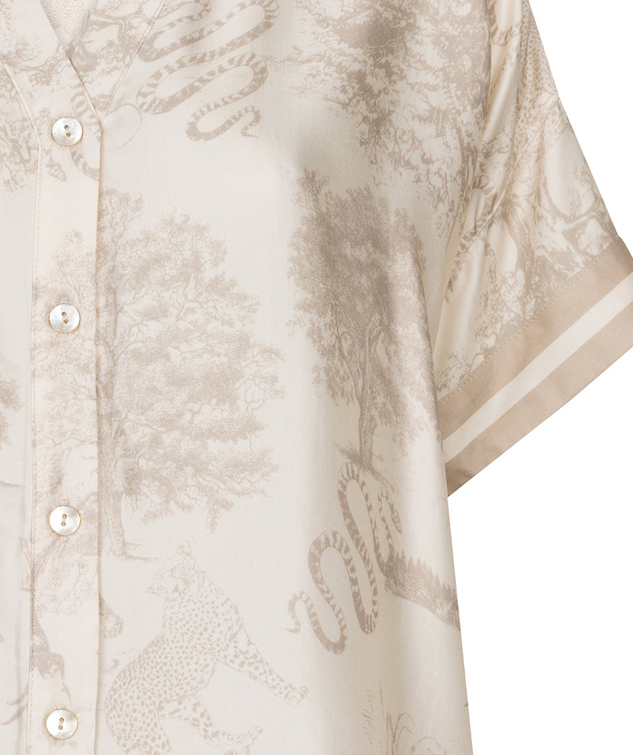 ESQUALO EDEN Safari Satin Blouse – Silky Soft Neutral Luxury Print Top