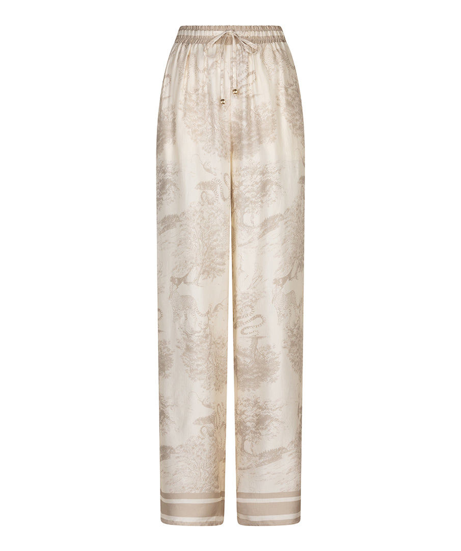 ESQUALO EDEN Safari Satin Pants – Wide-Leg Neutral Luxury Trousers