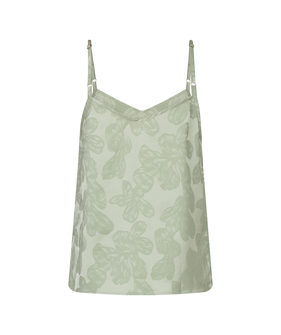 ESQUALO WILLOW Satin Jacquard Camisole – Sage Green Silky Strap Top