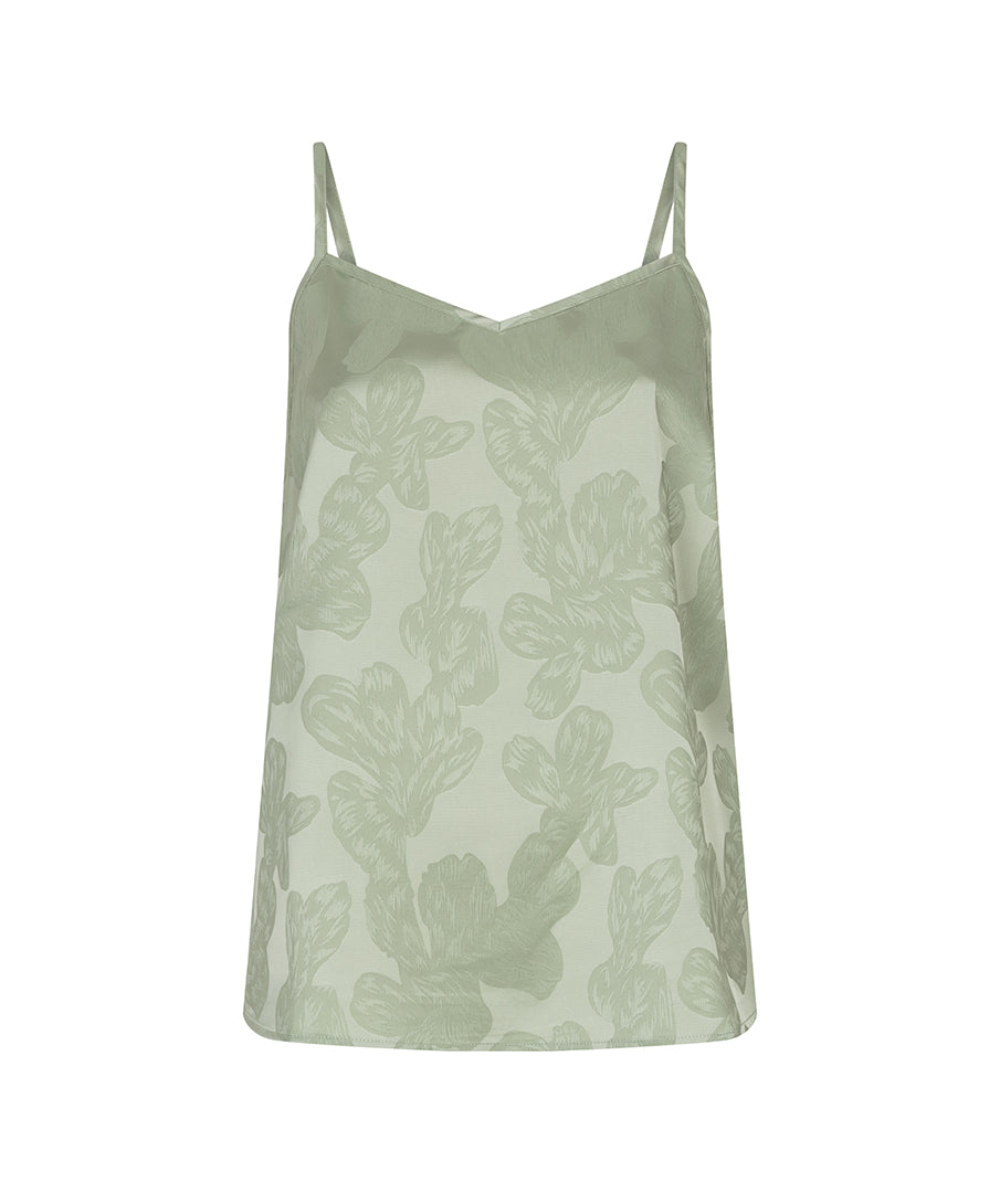 ESQUALO WILLOW Satin Jacquard Camisole – Sage Green Silky Strap Top