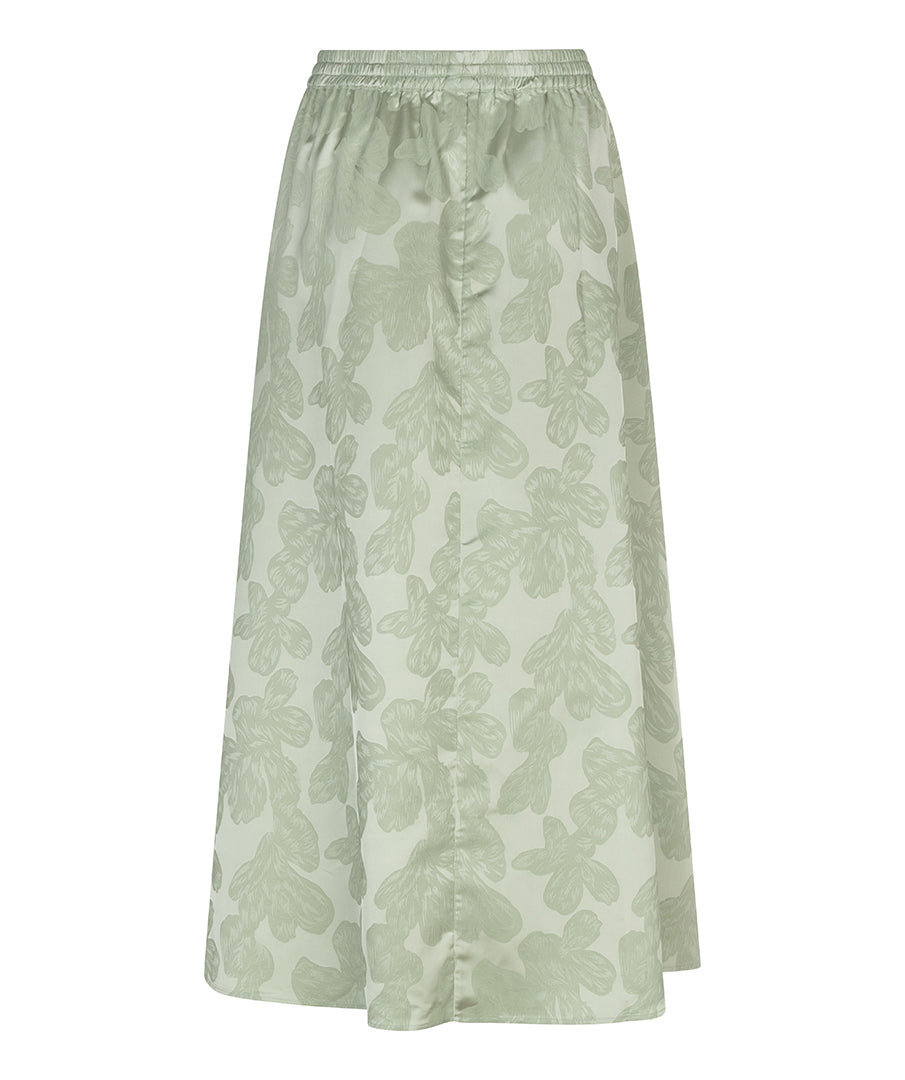 ESQUALO WILLOW Satin Jacquard Skirt – Sage Green Flowy Midi Skirt with Pockets