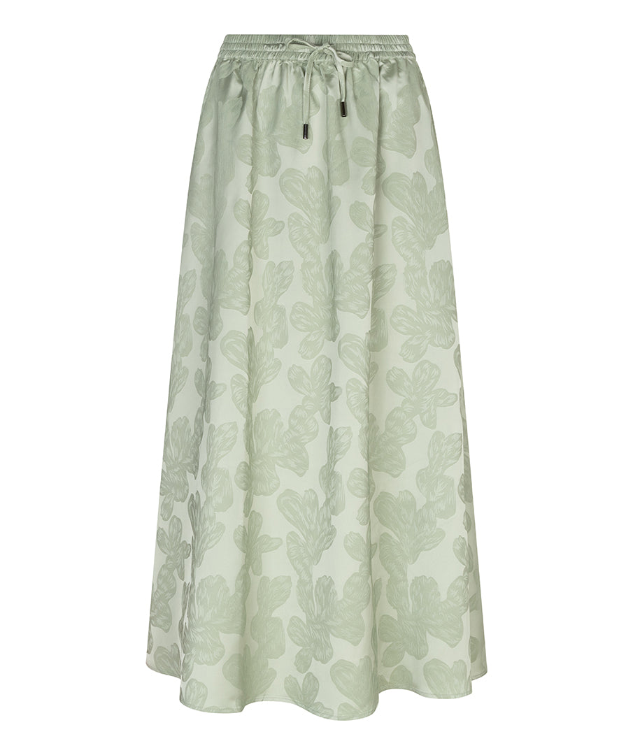 ESQUALO WILLOW Satin Jacquard Skirt – Sage Green Flowy Midi Skirt with Pockets