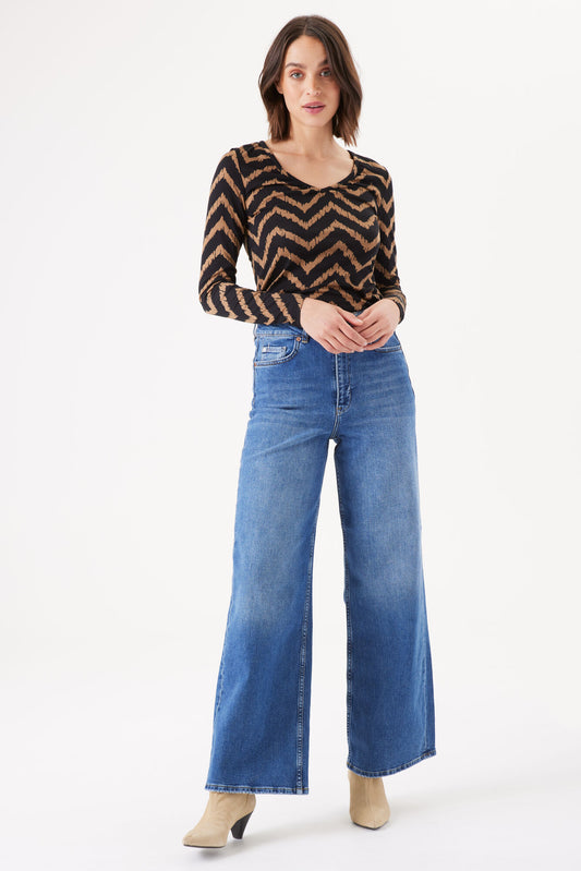 GARCIA Golden Brown & Black Chevron Top