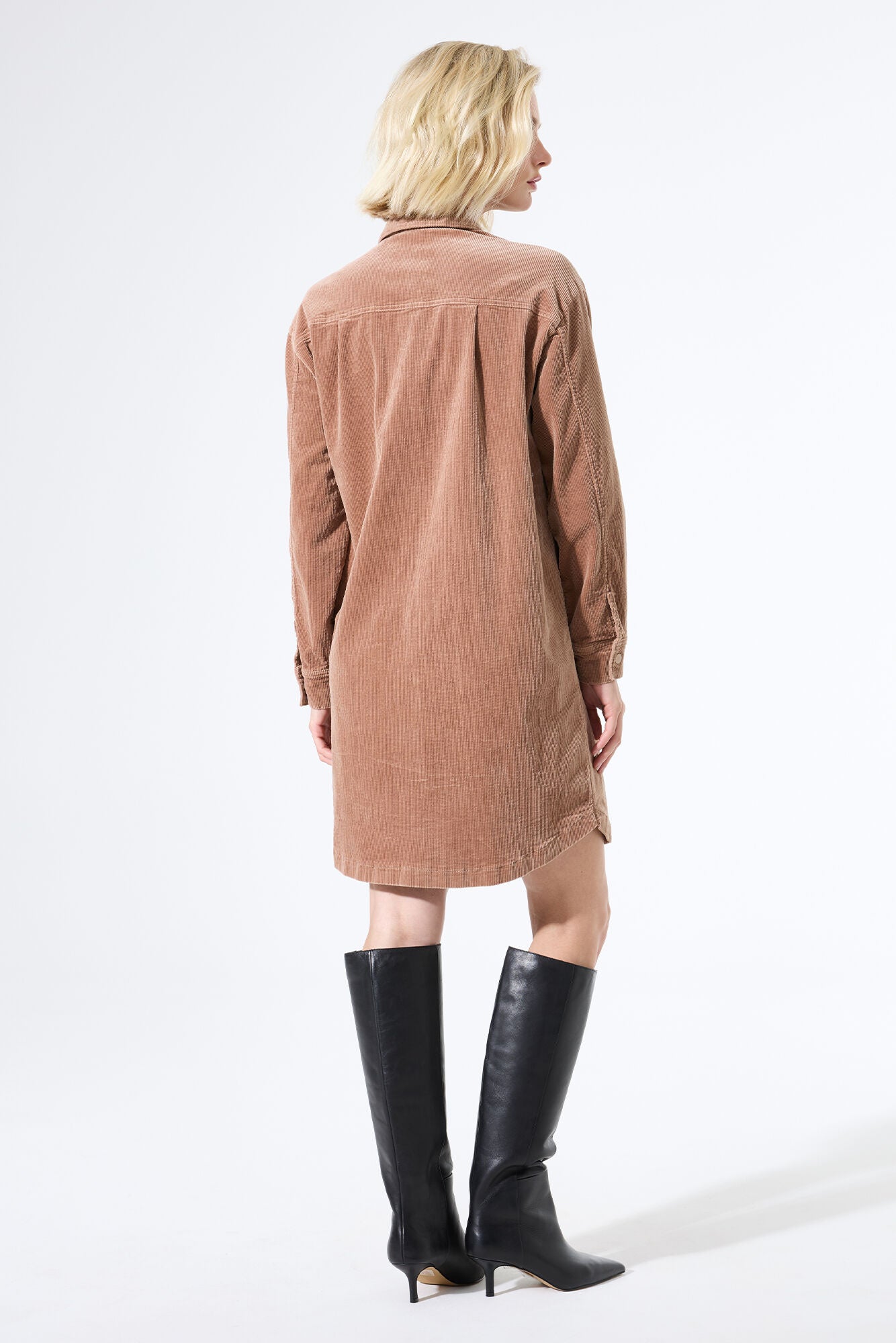 GARCIA TEDDY Tan Corduroy Belted Button Dress