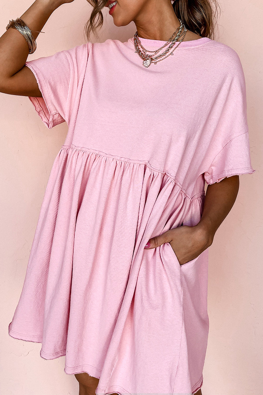 ROSIE Bubblegum Pink Babydoll T Shirt Dress