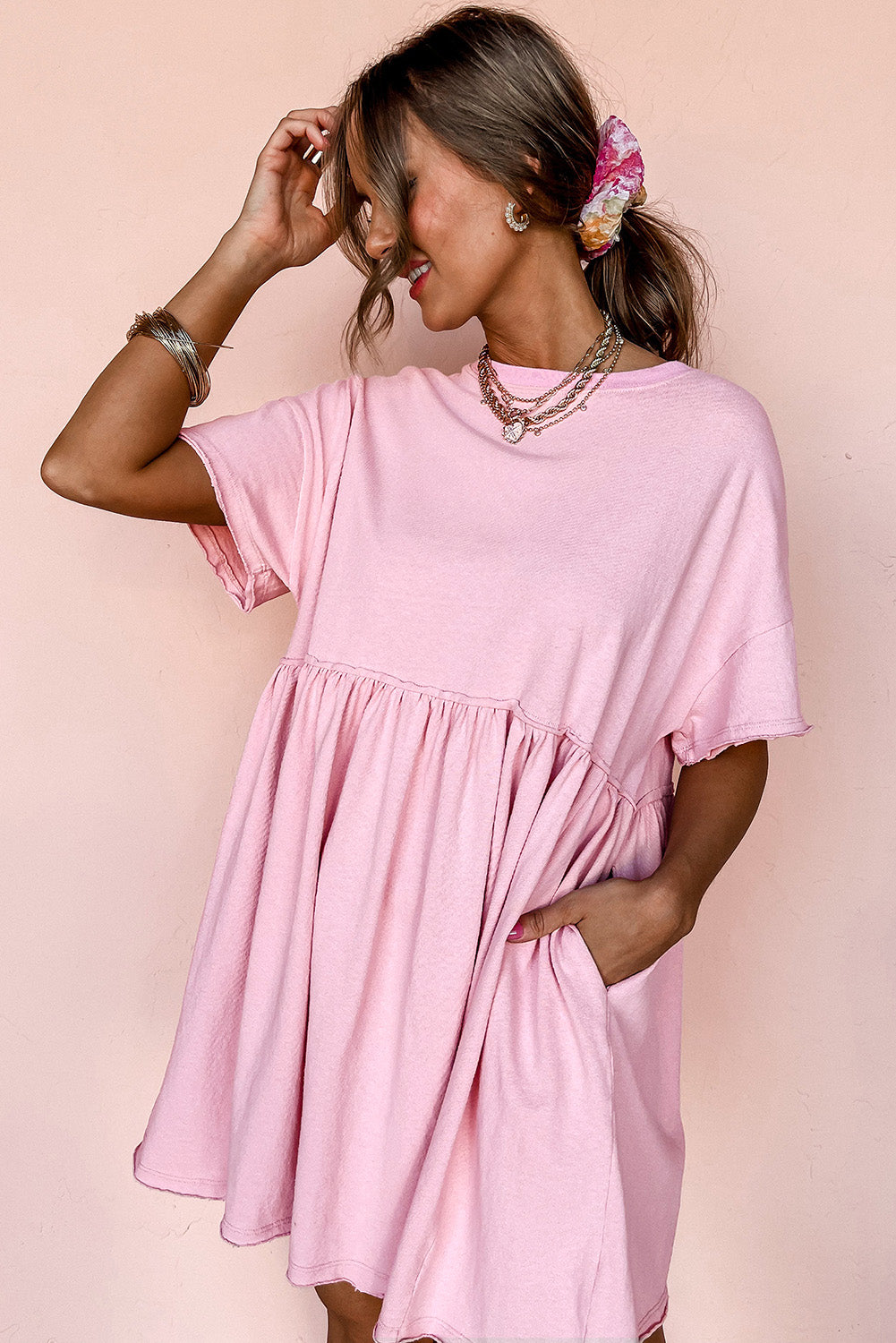 ROSIE Bubblegum Pink Babydoll T Shirt Dress