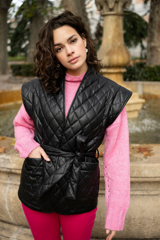 ESQUALO Quilted Faux Leather Vest