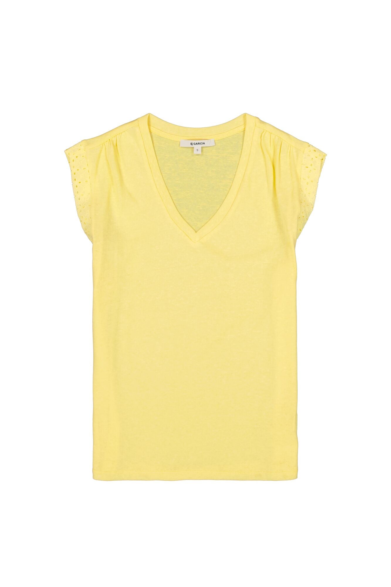 GARCIA Yellow Embroidered V-Neck T-Shirt – Soft Cotton Blend Tee