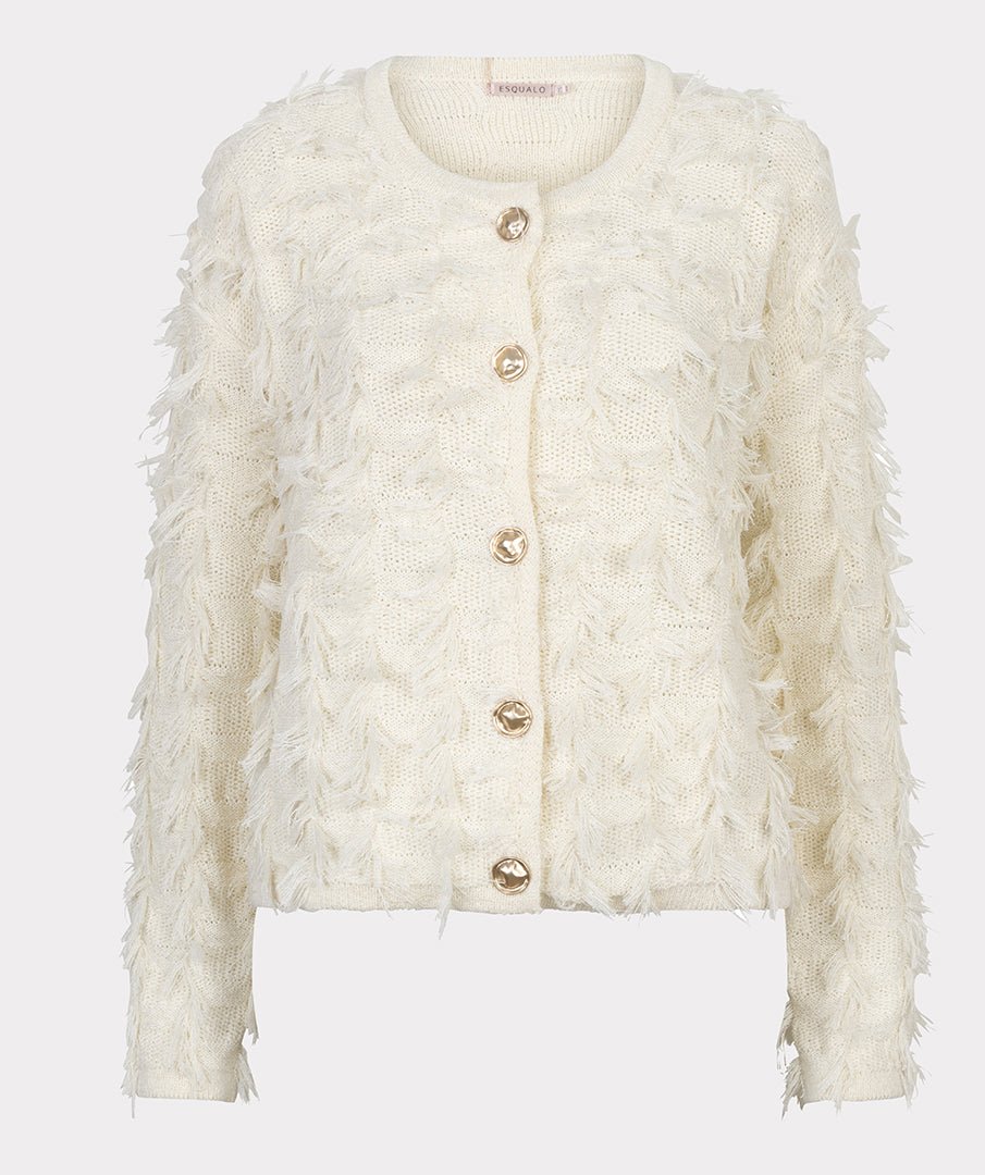 ESQUALO SALLY Cream Fringe Gold Button Knit
