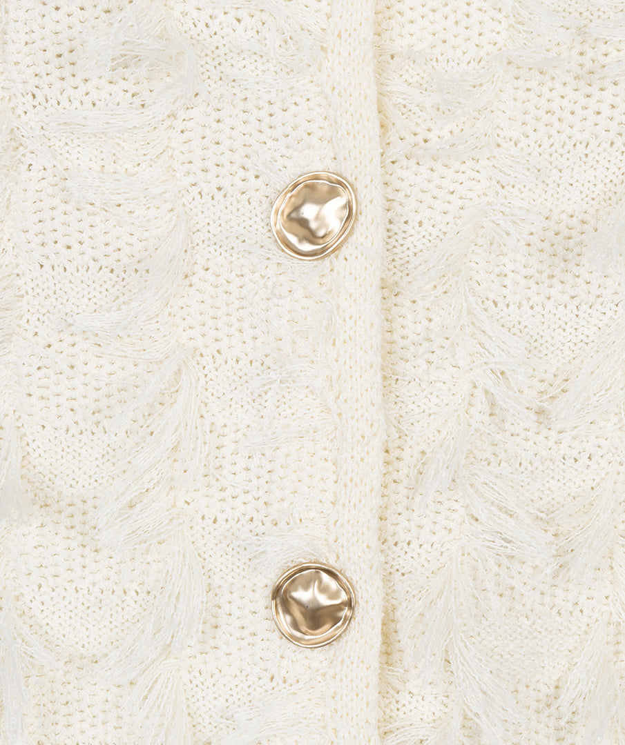ESQUALO SALLY Cream Fringe Gold Button Knit