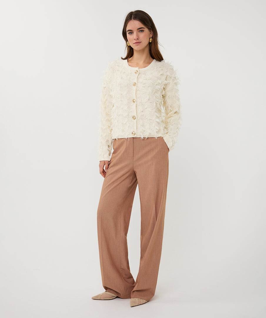 ESQUALO SALLY Cream Fringe Gold Button Knit