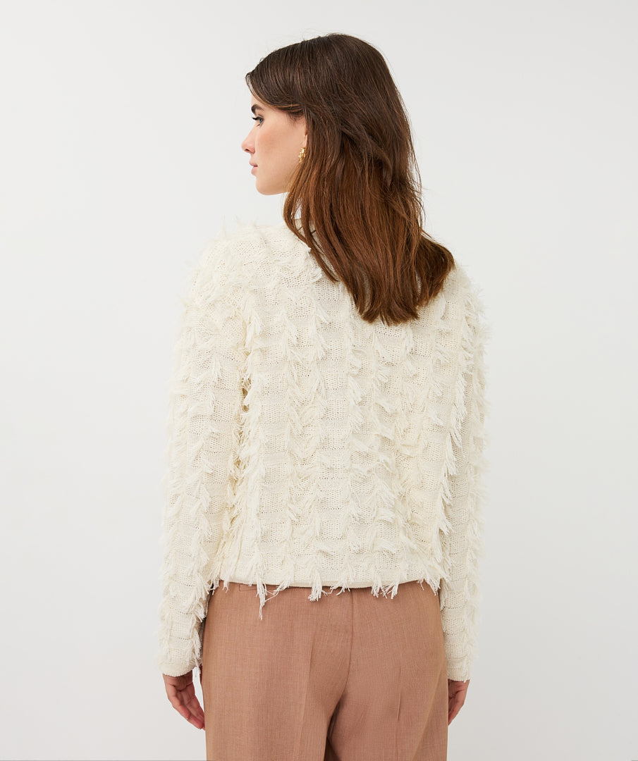 ESQUALO SALLY Cream Fringe Gold Button Knit