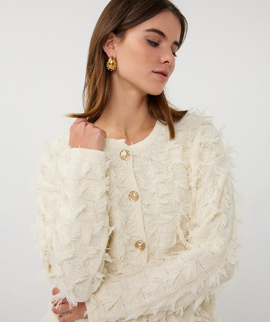 ESQUALO SALLY Cream Fringe Gold Button Knit
