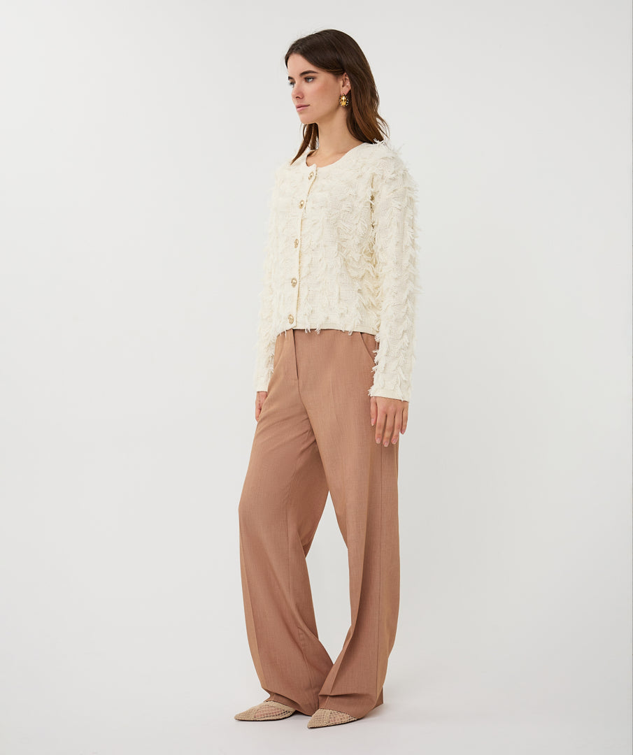 ESQUALO SALLY Cream Fringe Gold Button Knit