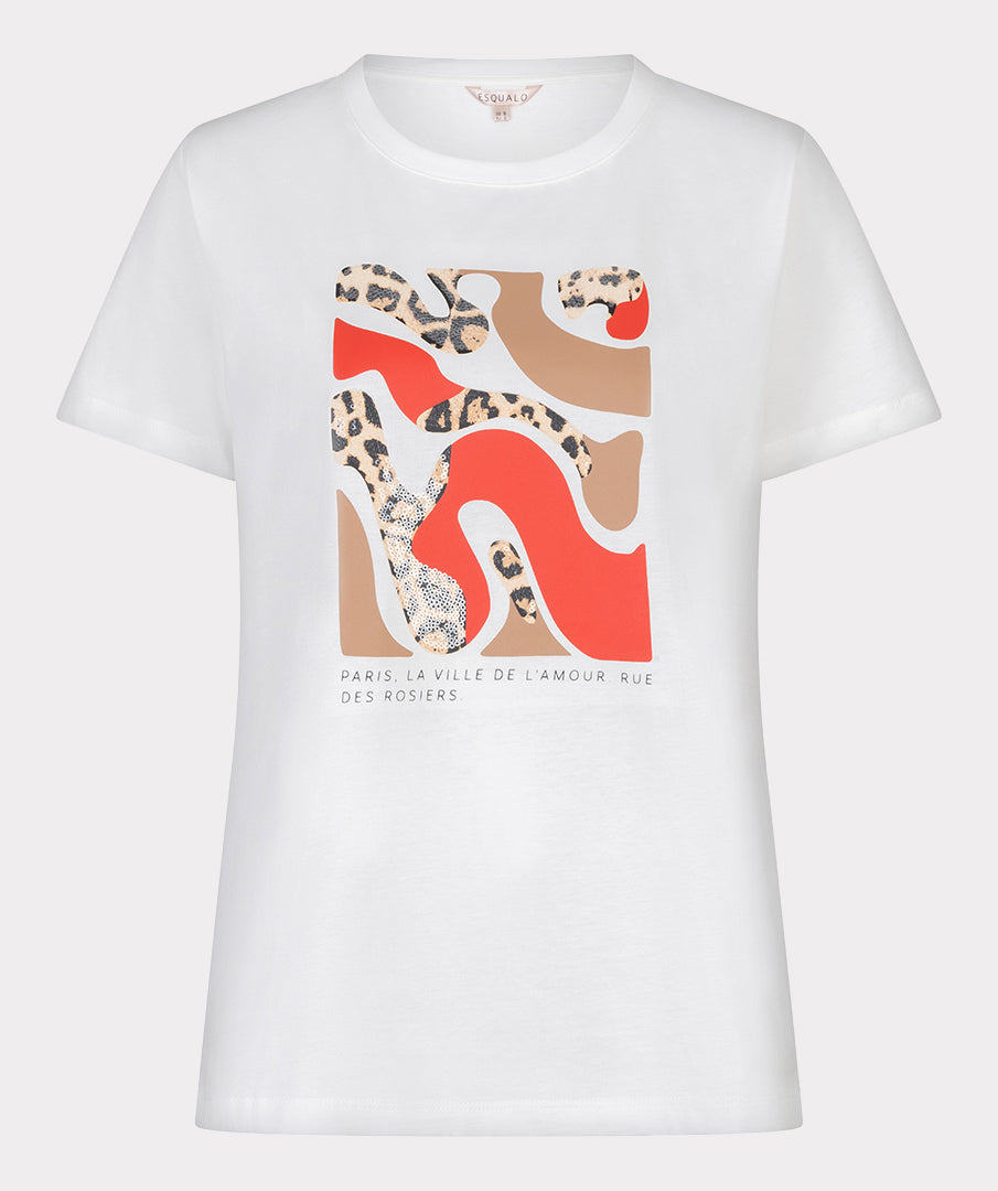 ESQUALO SPICY PARIS Leopard Colorful Graphic White Tee